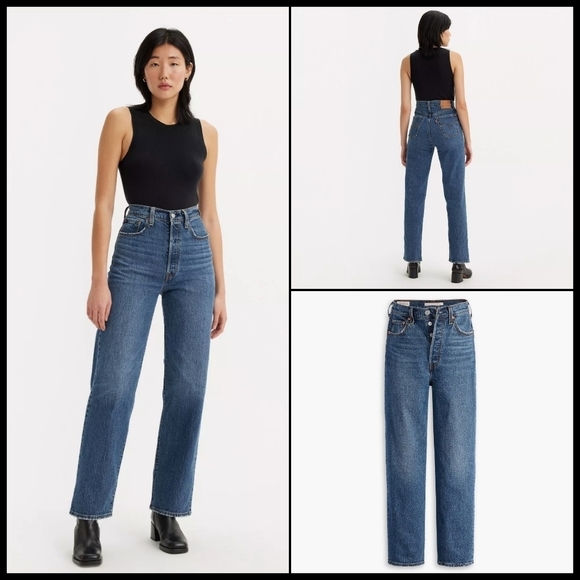Levi's | Women's Ribcage Straight Ankle Highest Rise Dark Wash Jeans - Picture 1 of 15